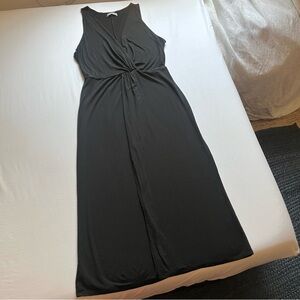 REFORMATION black tencel lyocell spandex knit twist front sleeveless midi dress